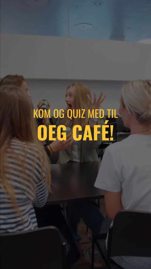 QUIZ MED TIL OEG CAFÉ! 🍻🪩🕺  Hiv din makker under armen og kom med til OEG Café, i morgen når du har fri!  Café udvalget disker op med kolde drikkevarer og en lækker quiz at starte weekenden på.  Psssst… der er fede præmier på spil! 🎁
